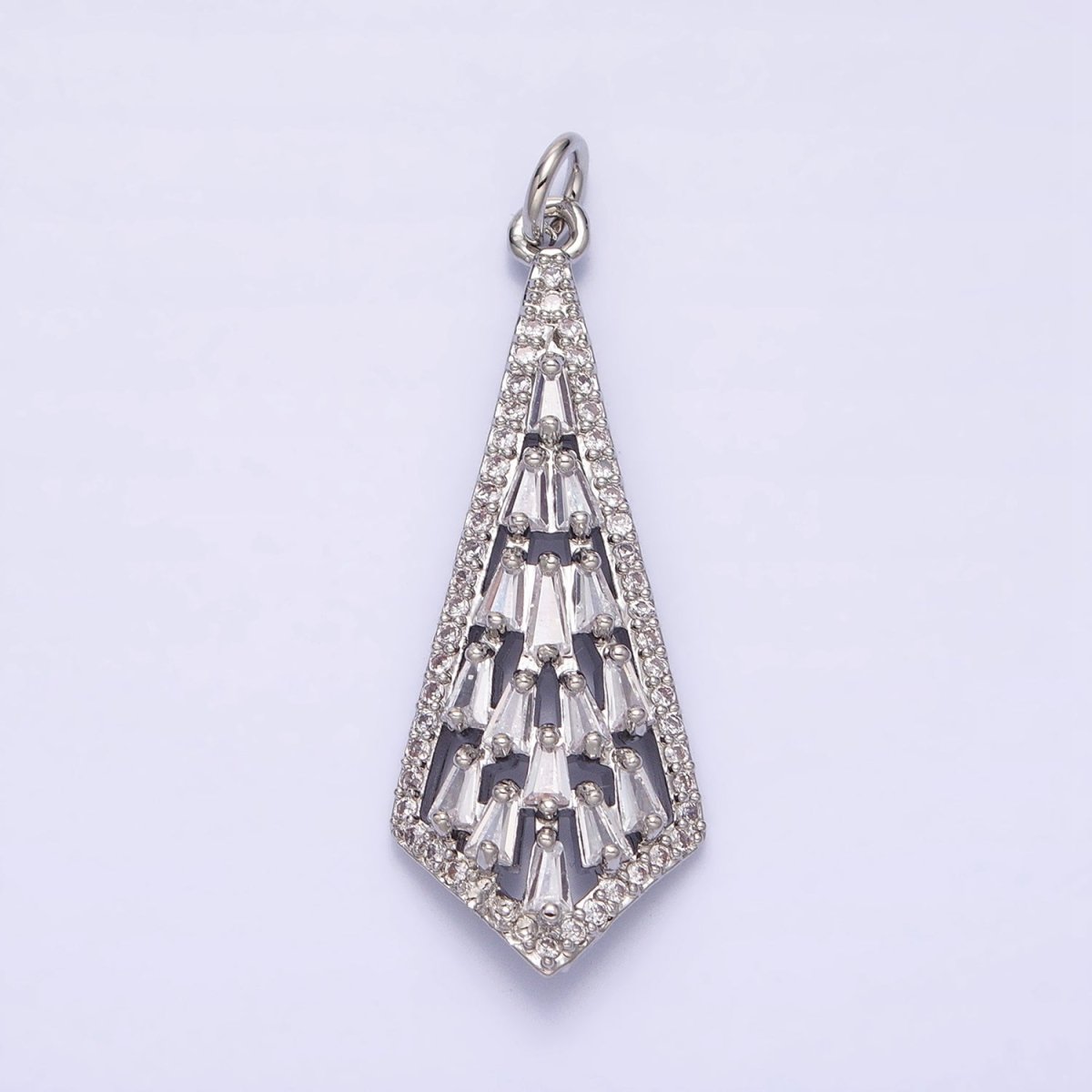 16K Gold Filled Triangle Baguette Micro Paved CZ Geometric Arrow Charm in Gold & Silver | AC1229 AC1230 - DLUXCA