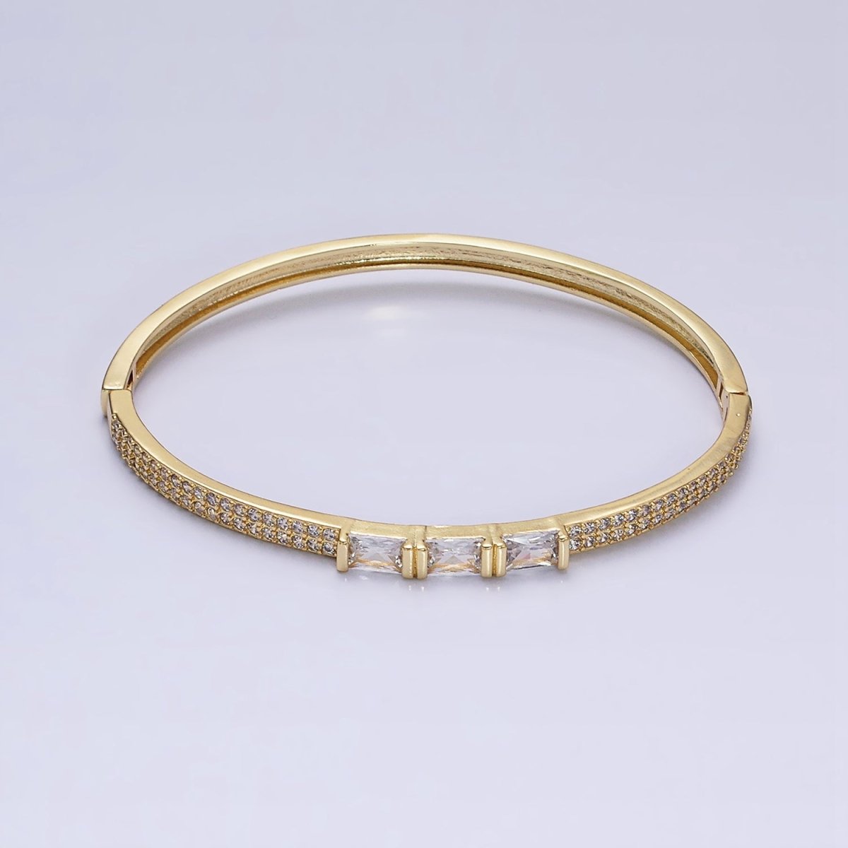 16K Gold Filled Triple Baguette Lined CZ Micro Paved CZ Stackable Hinge Bangle Bracelet | WA-1757 Clearance Pricing - DLUXCA
