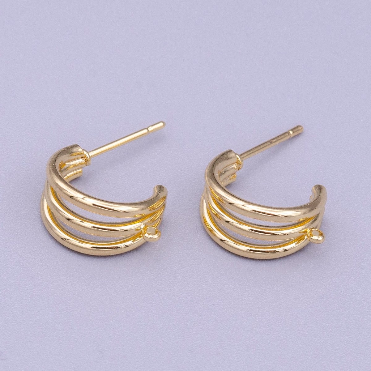 16K Gold Filled Triple Band Claw Open Loop C-Shaped Hoop Earrings Supply | Z-401 - DLUXCA