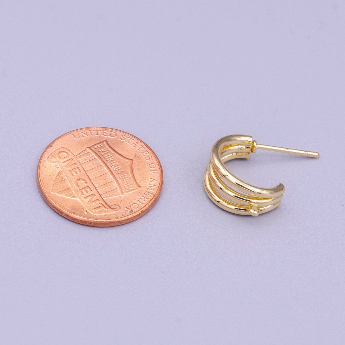 16K Gold Filled Triple Band Claw Open Loop C-Shaped Hoop Earrings Supply | Z-401 - DLUXCA