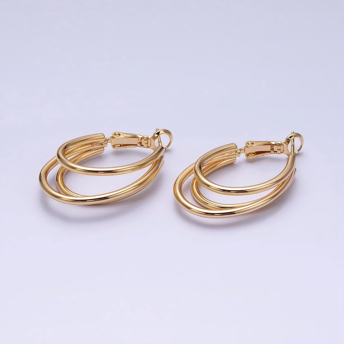 16K Gold Filled Triple Band Oblong Hinge Hoop Earrings in Gold & Silver | AD847 AD848 - DLUXCA