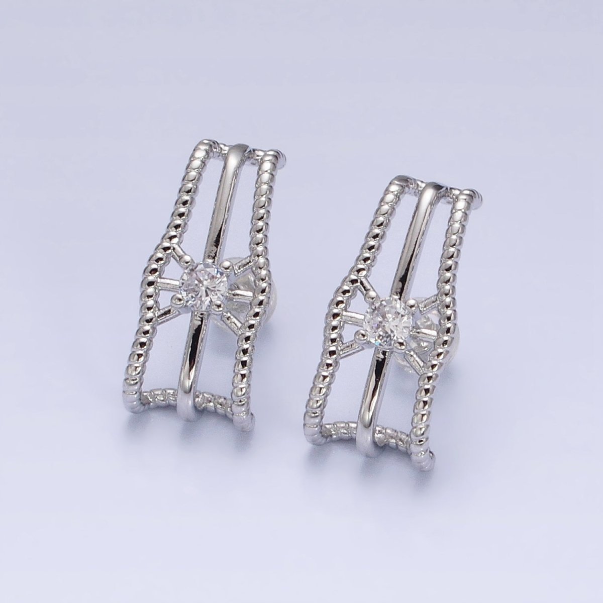 16K Gold Filled Triple Bar Twist Clear CZ 20mm Stud Earrings Set in Gold & Silver | AD1304 AD1305 - DLUXCA