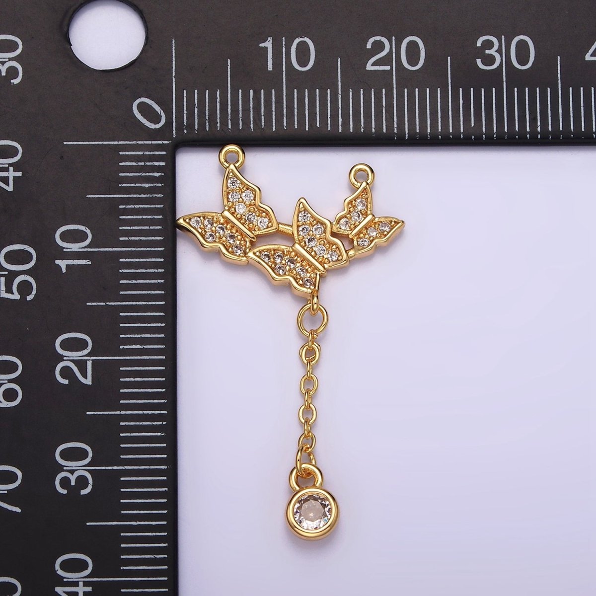 16K Gold Filled Triple Butterfly Dangle Micro Paved CZ Lariat Connector | G-057 - DLUXCA