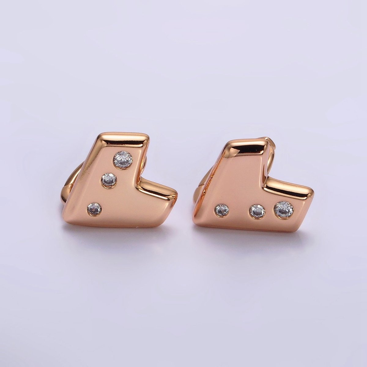 16K Gold Filled Triple Clear CZ Geometric Heart 12mm Cartilage Huggie Earrings | AE817 - DLUXCA