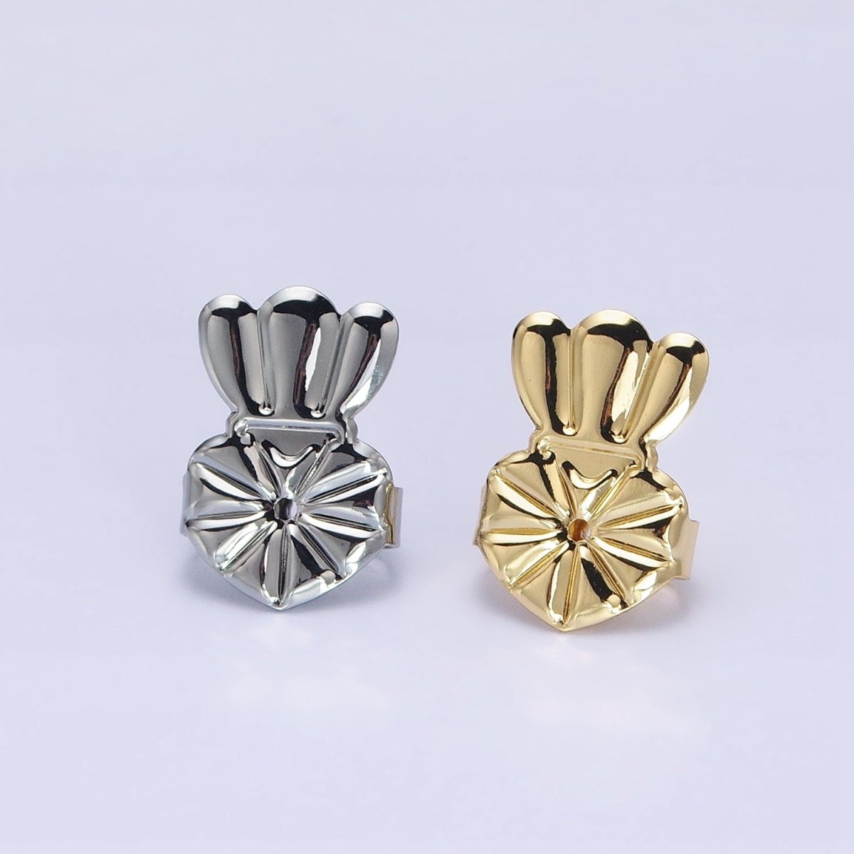 16K Gold Filled Triple Crown Heart Flower Earrings Back Lifter Stabilizer Supply in Gold & Silver | Z-336 Z-337 - DLUXCA