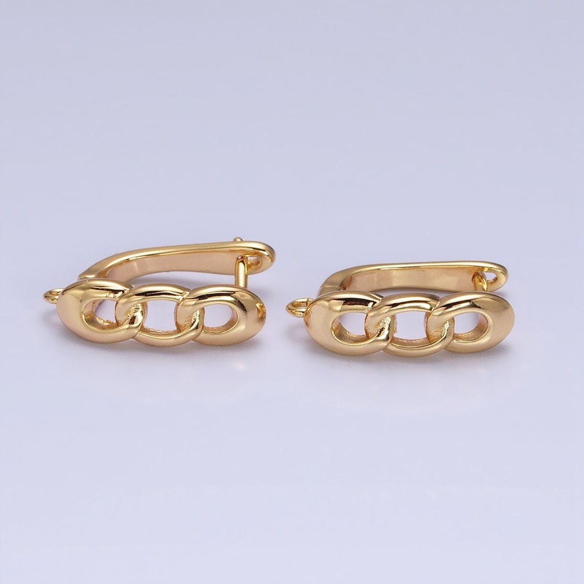 16K Gold Filled Triple Curb Link Open Loop English Lock Earrings Supply in Silver & Gold | Z-282 Z-375 - DLUXCA
