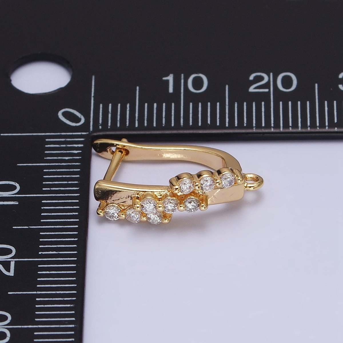 16K Gold Filled Triple CZ Lined Micro Paved Bar Open Loop English Lock Earrings Supply in Gold & Silver | Z-231 Z-232 - DLUXCA