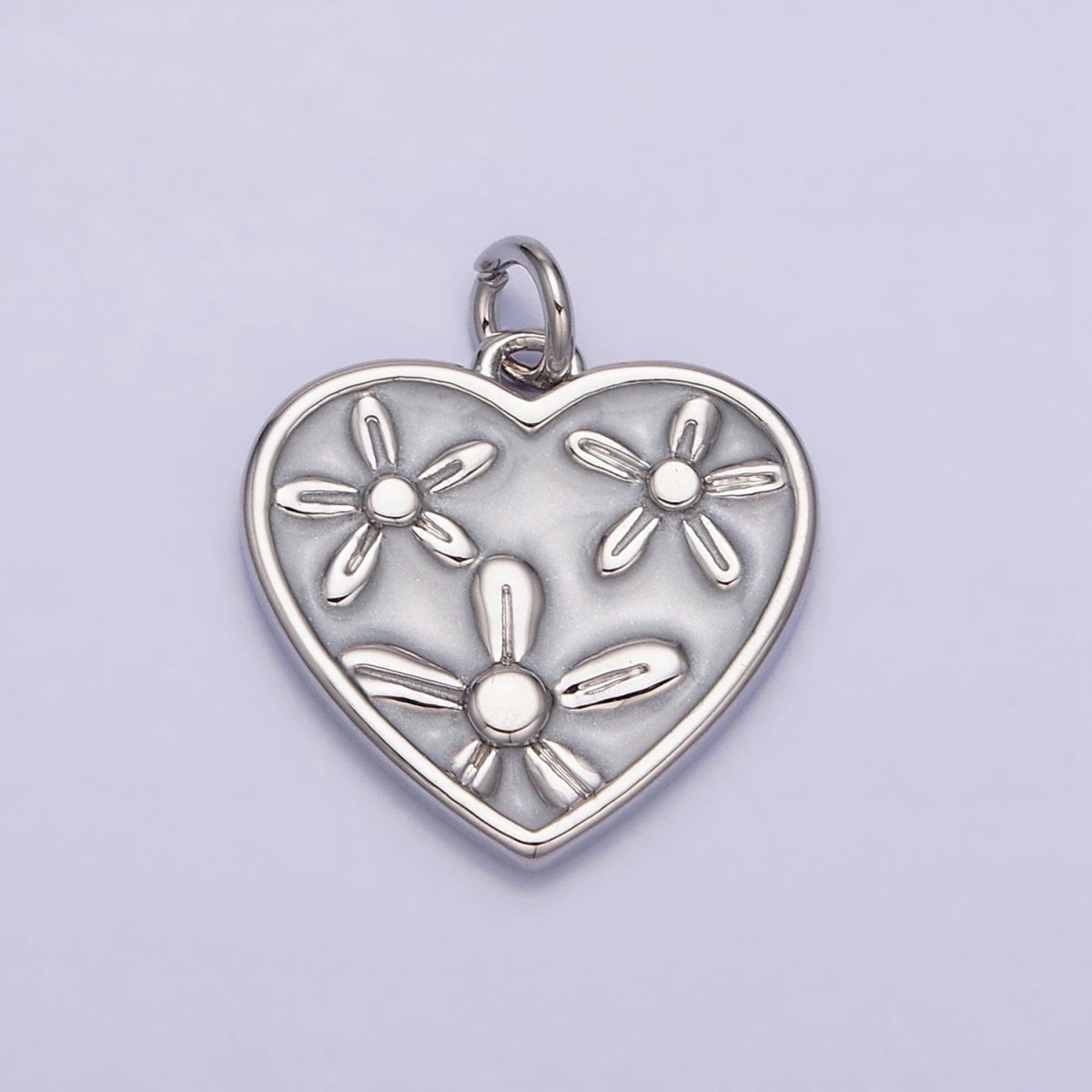 16K Gold Filled Triple Flower White, Pink, Blue Sparkly Enamel Heart Charm | AC1105 - AC1110 - DLUXCA