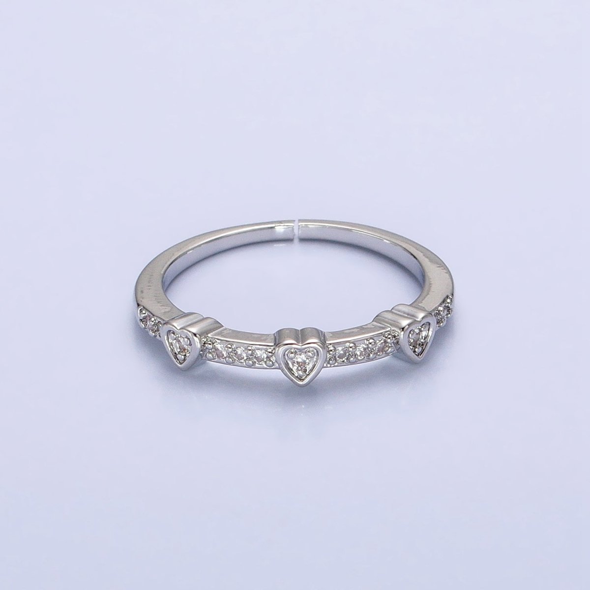 16K Gold Filled Triple Heart Micro Paved CZ Adjustable Ring in Gold & Silver | O-1924 O-1925 - DLUXCA