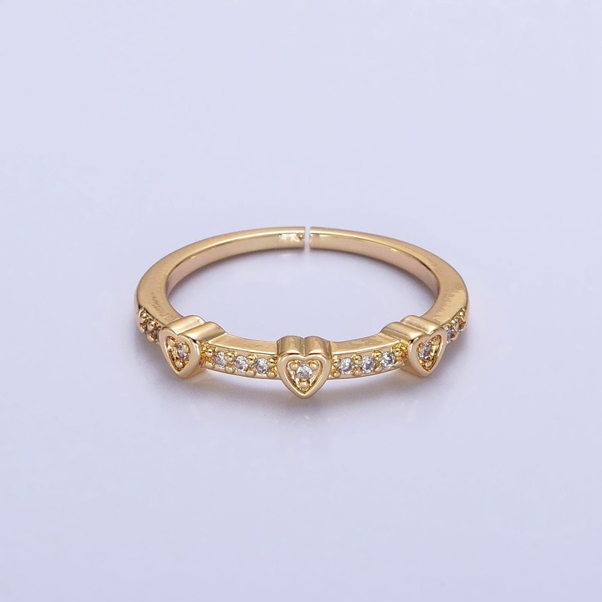16K Gold Filled Triple Heart Micro Paved CZ Adjustable Ring in Gold & Silver | O-1924 O-1925 - DLUXCA