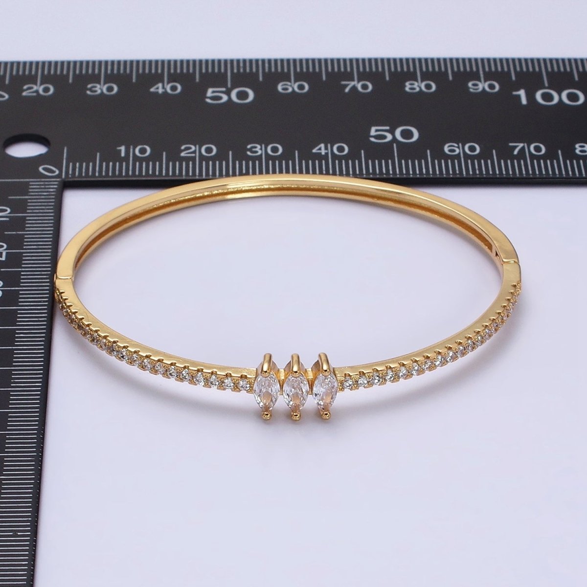 16K Gold Filled Triple Marquise CZ Micro Paved CZ Stackable Hinge Bangle Bracelet | WA-1758 Clearance Pricing - DLUXCA