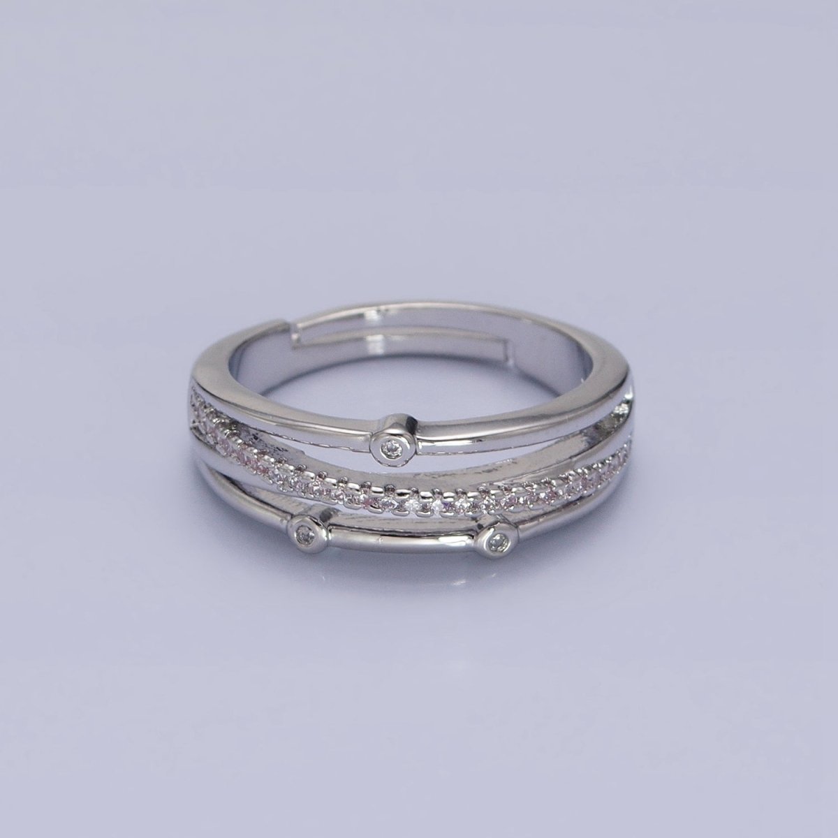 16K Gold Filled Triple Micro Paved CZ Clear Dotted Dainty Ring in Gold & Silver | O-1896 O-1897 - DLUXCA