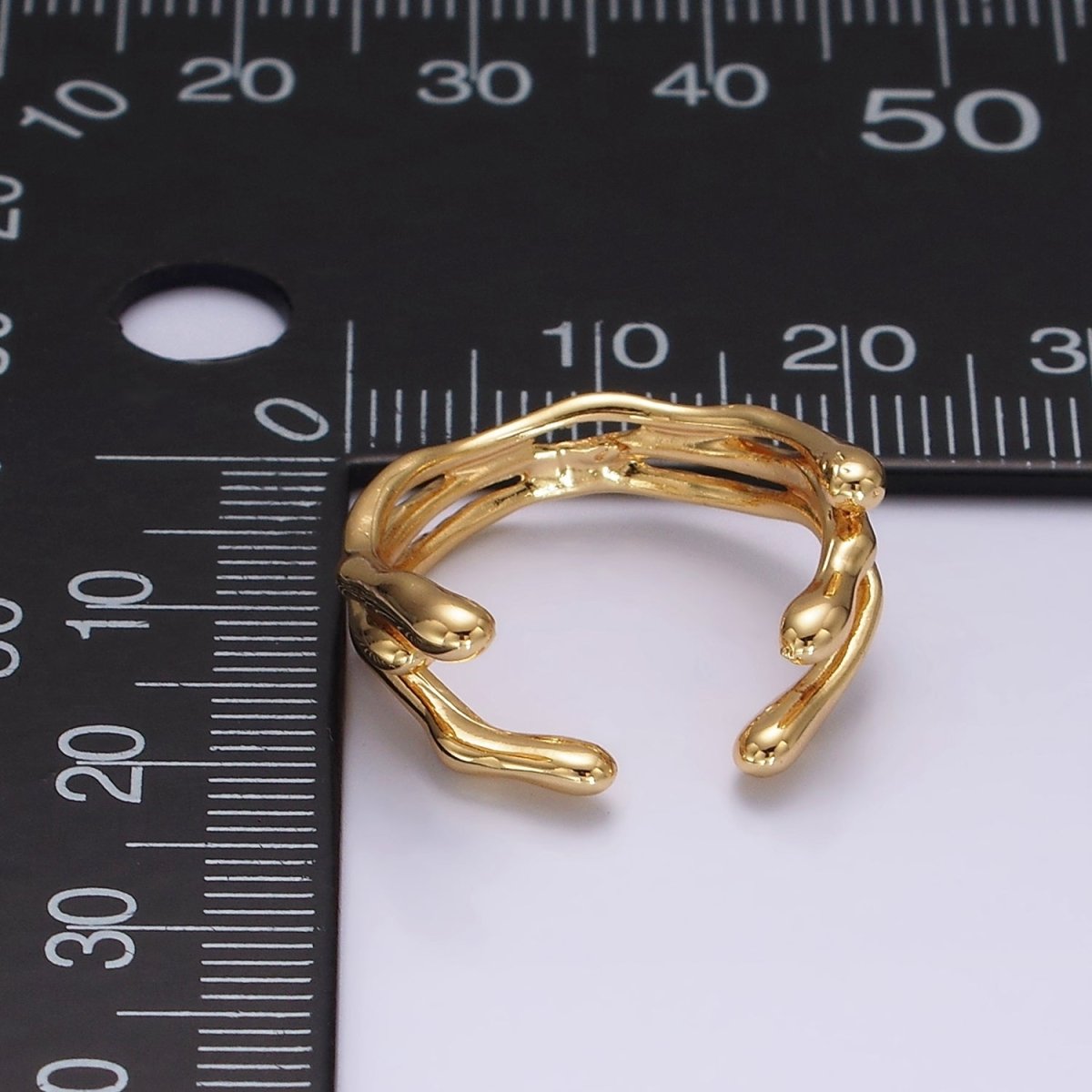 16K Gold Filled Triple Molten Drip Band Open Wrap Minimalist Ring | O1248 - DLUXCA