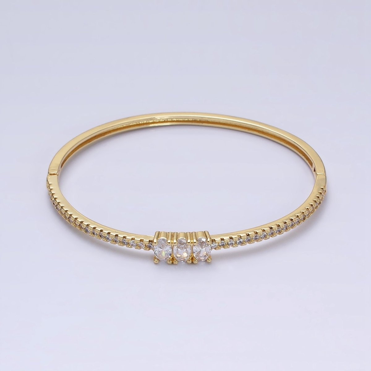 16K Gold Filled Triple Oval CZ Micro Paved CZ Stackable Hinge Bangle Bracelet | WA-1756 Clearance Pricing - DLUXCA