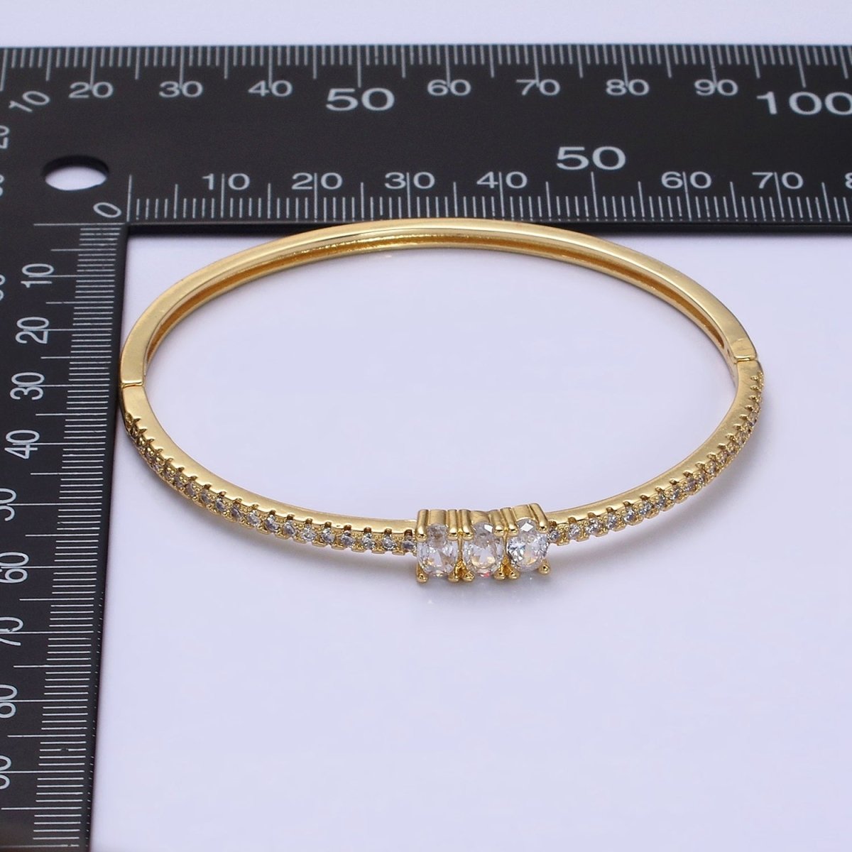 16K Gold Filled Triple Oval CZ Micro Paved CZ Stackable Hinge Bangle Bracelet | WA-1756 Clearance Pricing - DLUXCA