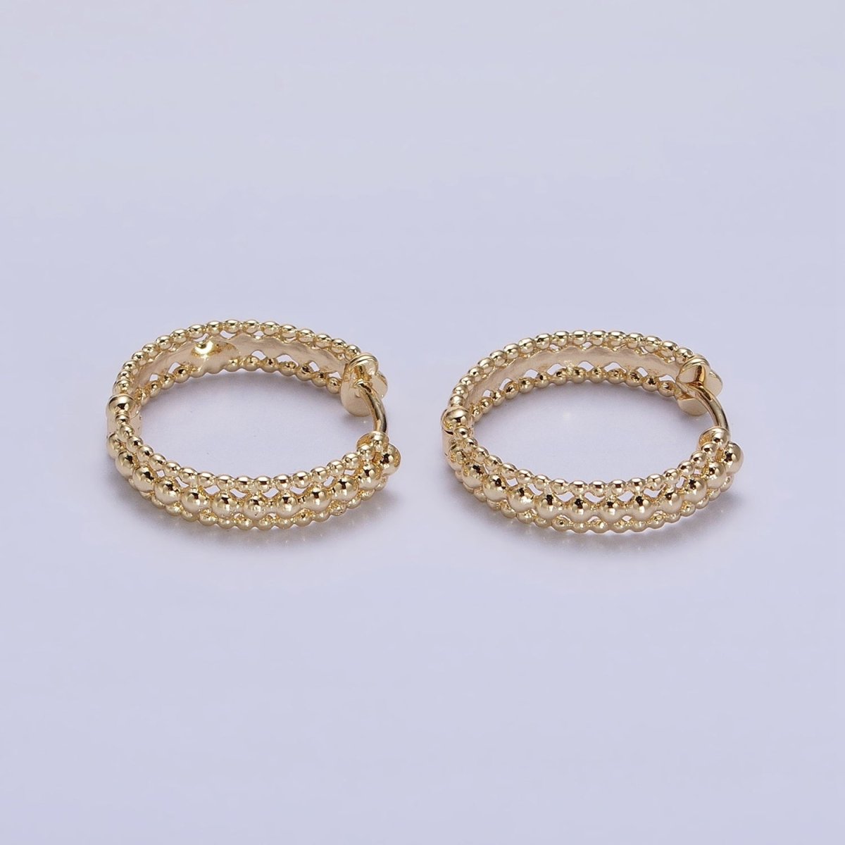 16K Gold Filled Triple Round Beaded Bubble Band 17mm Hoop Earrings | AD1355 - DLUXCA