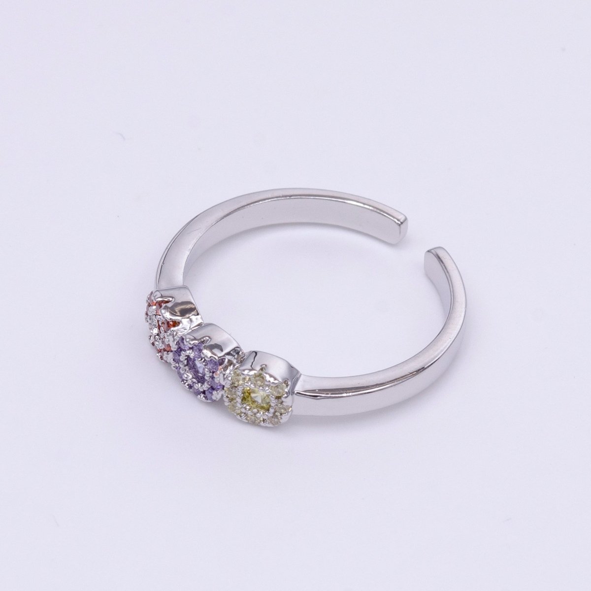 16K Gold Filled Triple Round Multicolor Micro Paved CZ Adjustable Ring in Gold & Silver | O-556 O-557 - DLUXCA