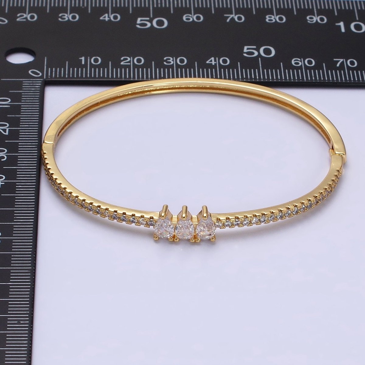 16K Gold Filled Triple Teardrop CZ Micro Paved CZ Stackable Hinge Bangle Bracelet | WA-1759 Clearance Pricing - DLUXCA