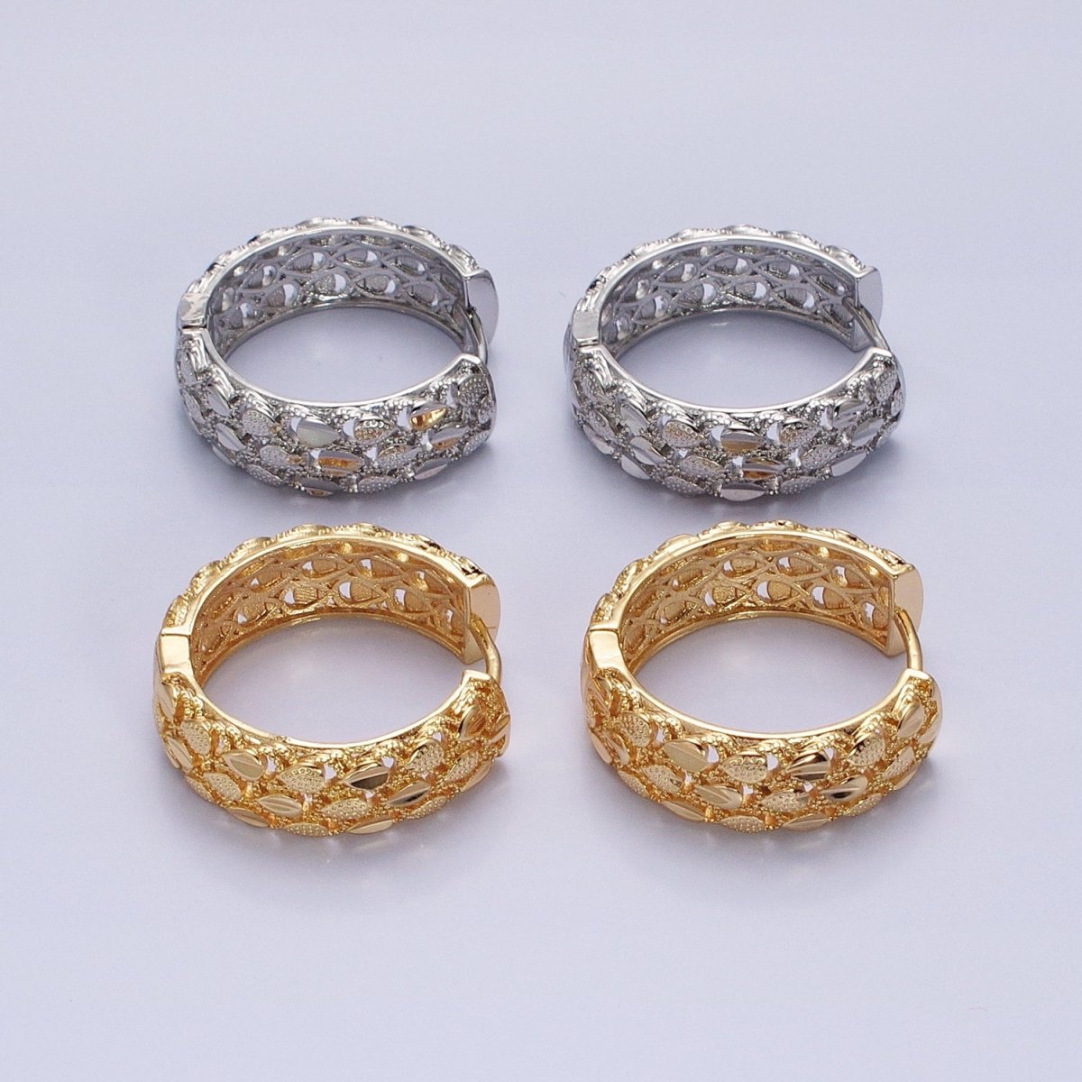 16K Gold Filled Triple Teardrop Textured 28mm Hoop Earrings in Gold & Silver | AB1557 AB1558 - DLUXCA