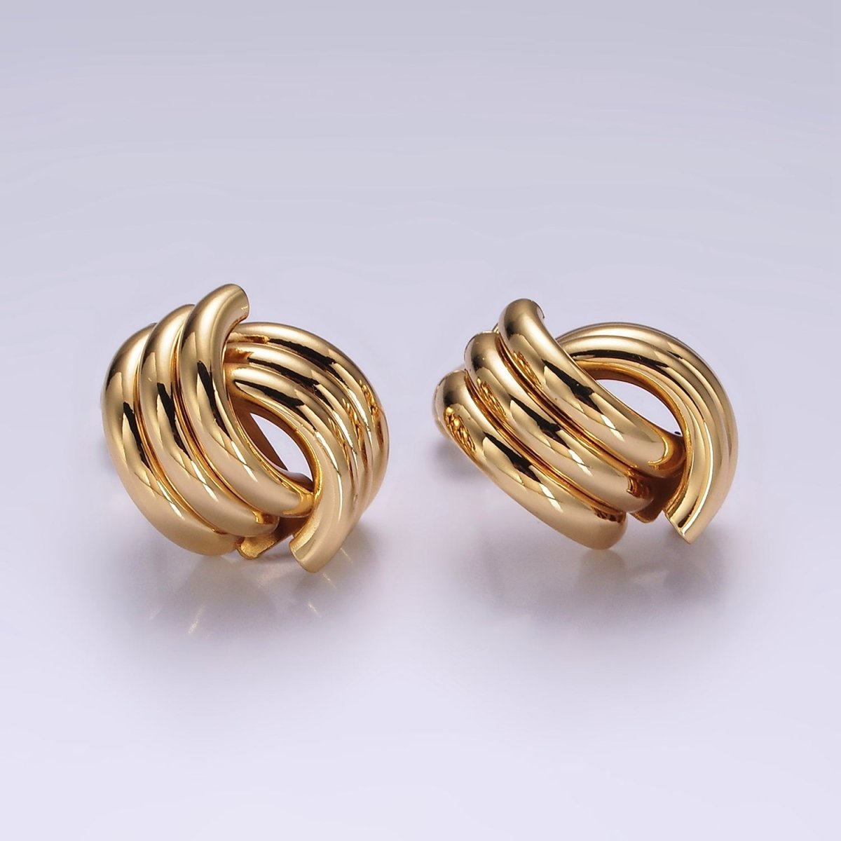 16K Gold Filled Triple Tube Band Double C-Shaped Geometric Stud Earrings | AB1111 - DLUXCA