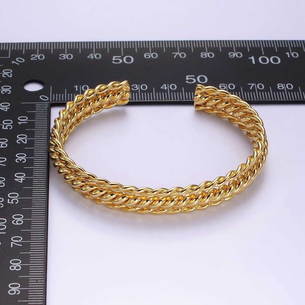 16K Gold Filled Triple Twisted Rope Cuff Bangle Bracelet in Gold & Silver | WA-1918 WA-1919 Clearance Pricing - DLUXCA