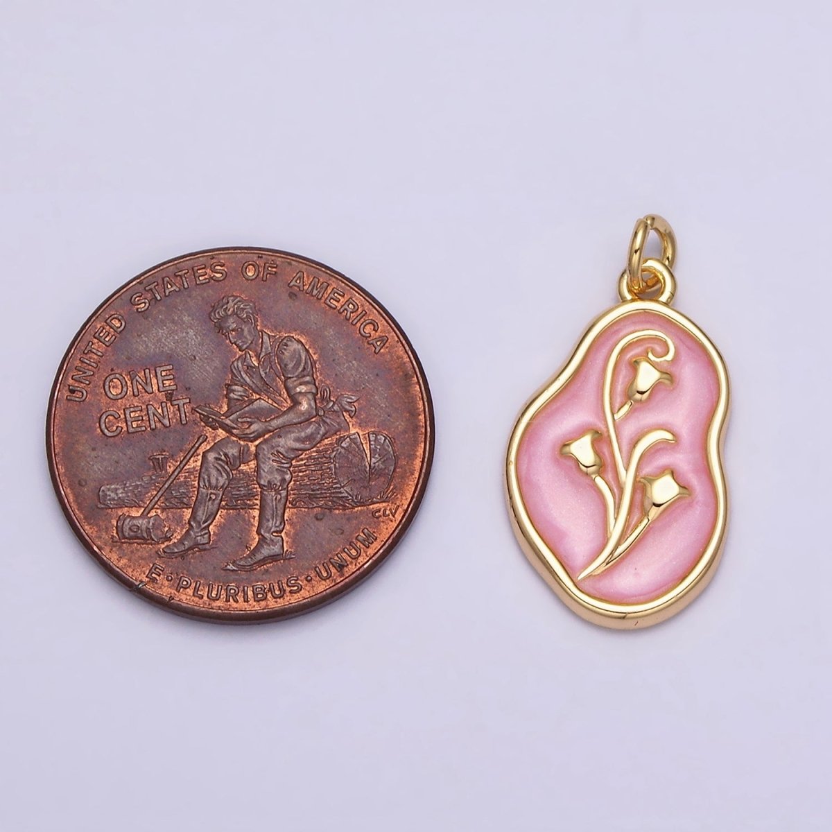 16K Gold Filled Tulip April Birth Flower White, Pink, Blue Sparkly Enamel Abstract Charm | AC1117 - AC1122 - DLUXCA