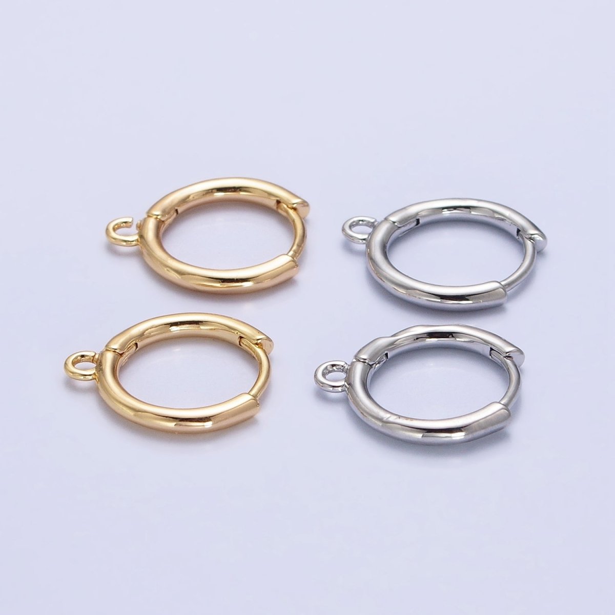 16K Gold Filled Twist Edge Geometric Open Loop 12mm Huggie Earrings in Gold & Silver | Z-326 Z-327 - DLUXCA