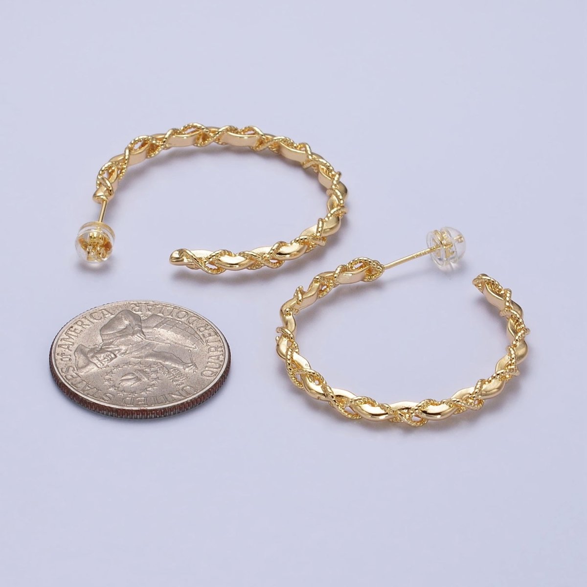 16K Gold Filled Twisted Rope Wavy Geometric C-Shaped Hoops in Gold & Silver | AB735 AB736 - DLUXCA