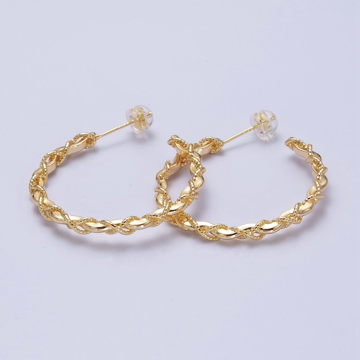16K Gold Filled Twisted Rope Wavy Geometric C-Shaped Hoops in Gold & Silver | AB735 AB736 - DLUXCA
