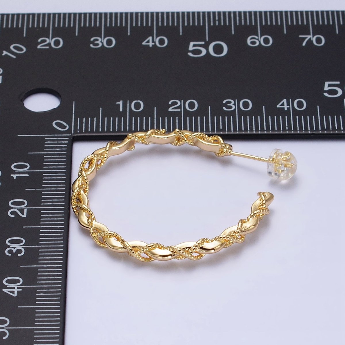 16K Gold Filled Twisted Rope Wavy Geometric C-Shaped Hoops in Gold & Silver | AB735 AB736 - DLUXCA