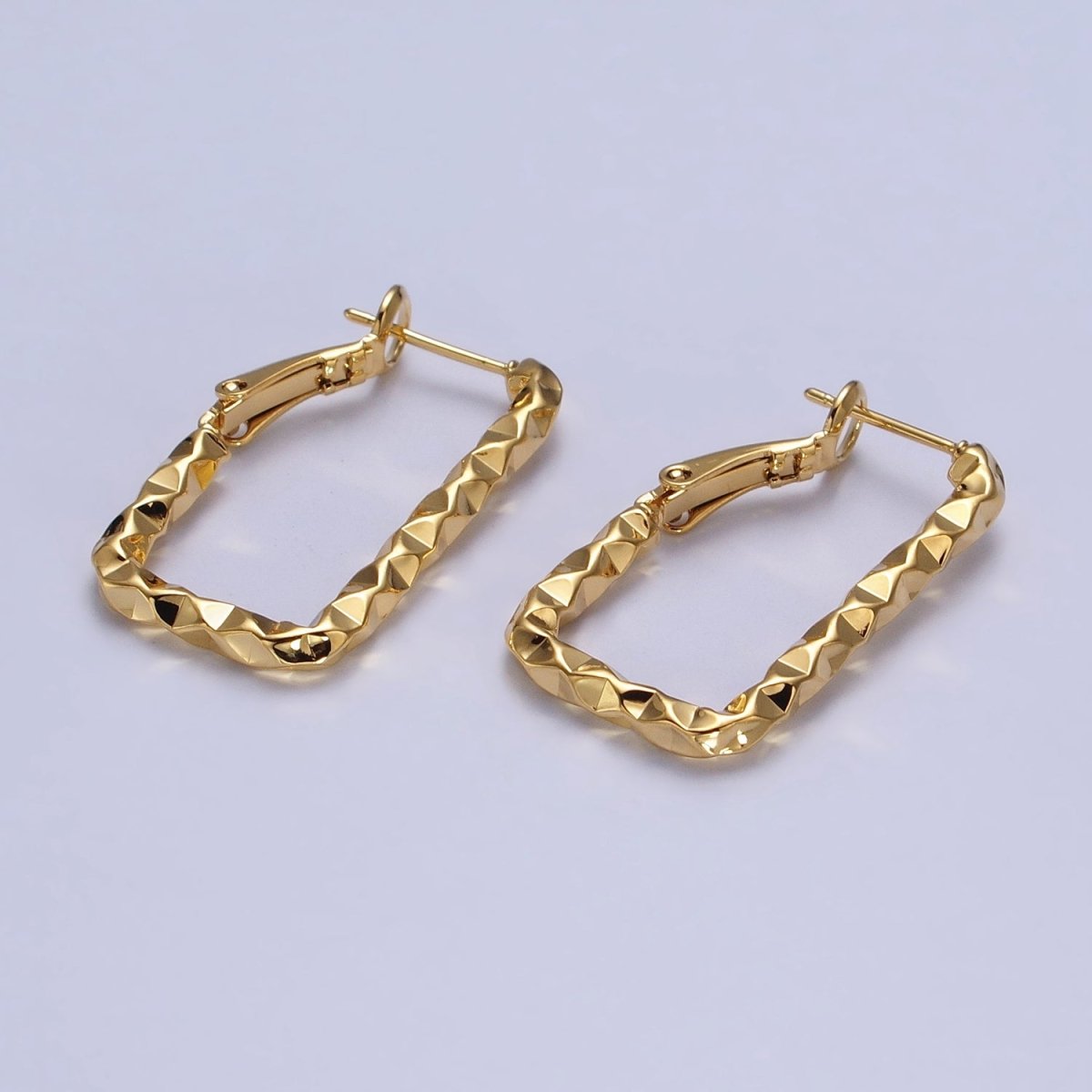 16K Gold Filled U-Shaped 30mm, 40mm Dented Geometric Hinge Hoop Earrings in Gold & Silver | AB143 AB187, AD800 AD801 - DLUXCA