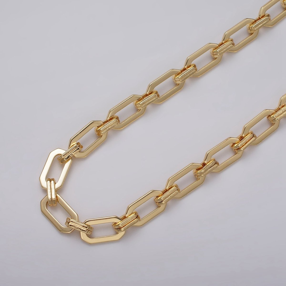 16k Gold Filled Unique PaperClip 9mm Hexagonal Unfinished Chain in Gold & Silver | ROLL-1159 ROLL-1160 Clearance Pricing - DLUXCA