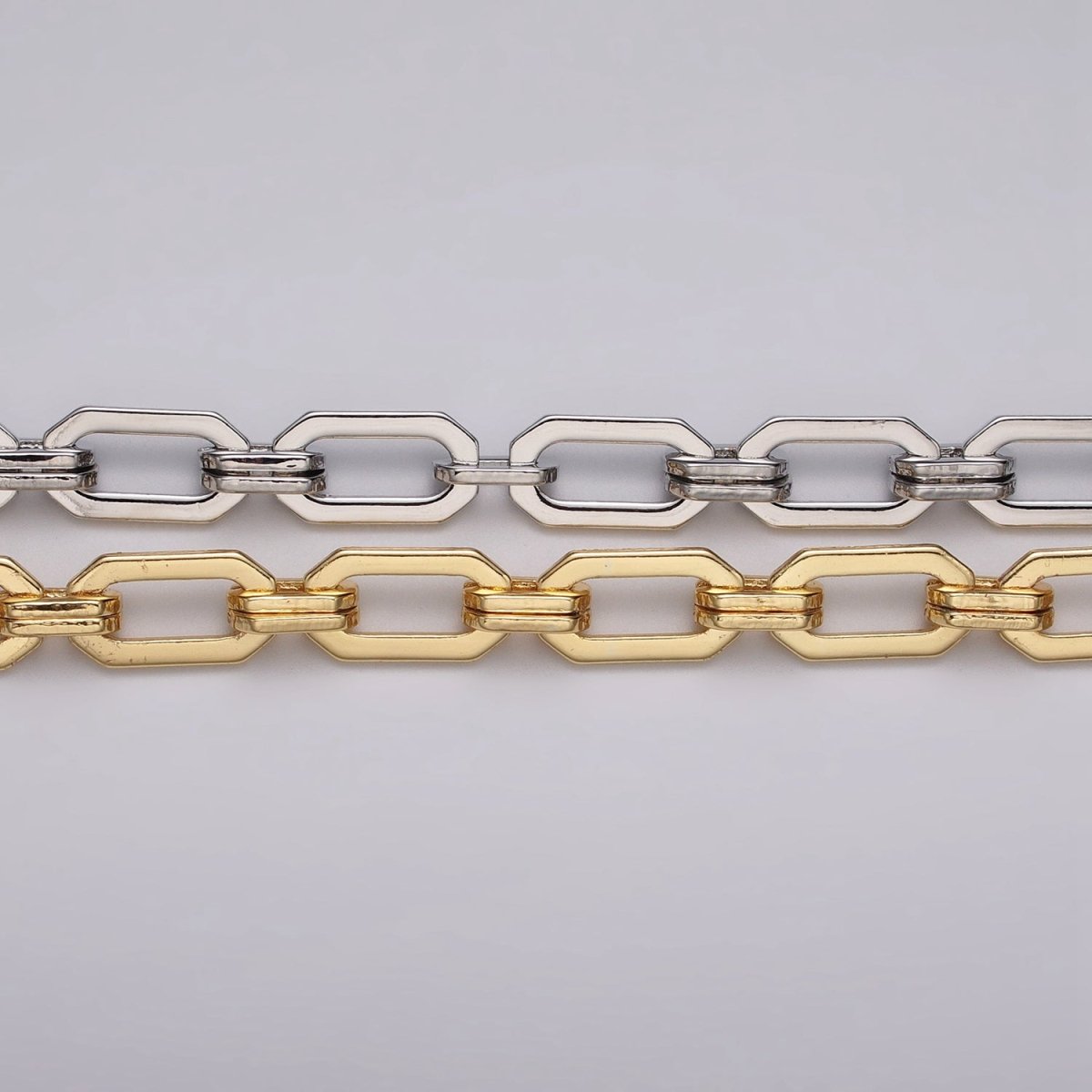16k Gold Filled Unique PaperClip 9mm Hexagonal Unfinished Chain in Gold & Silver | ROLL-1159 ROLL-1160 Clearance Pricing - DLUXCA