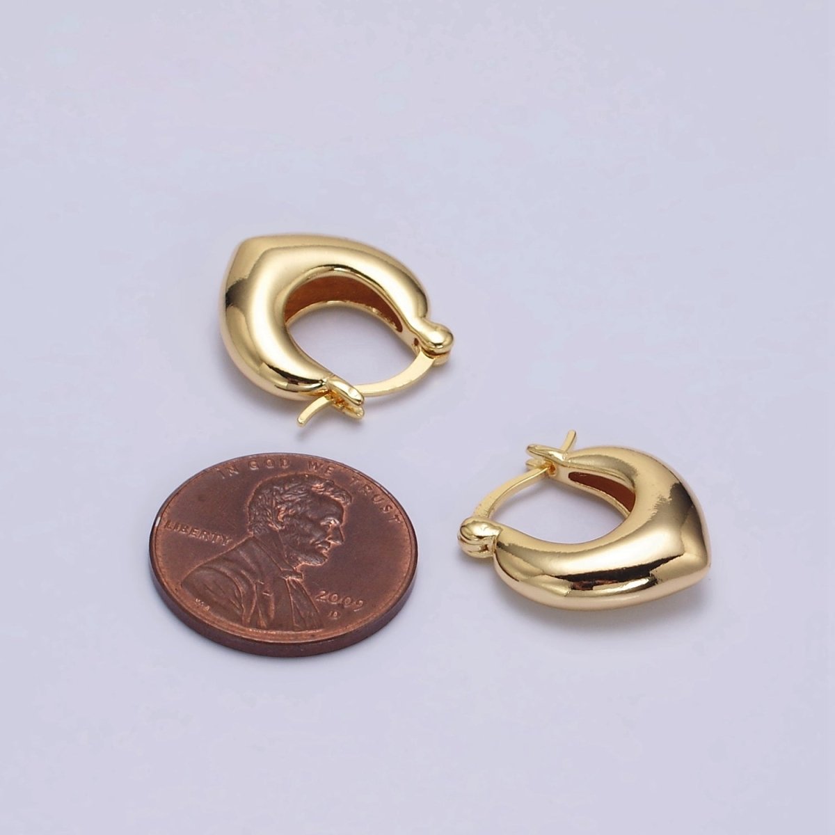 16K Gold Filled V-Shaped Dome French Lock Latch Hoop Earrings | AE574 - DLUXCA