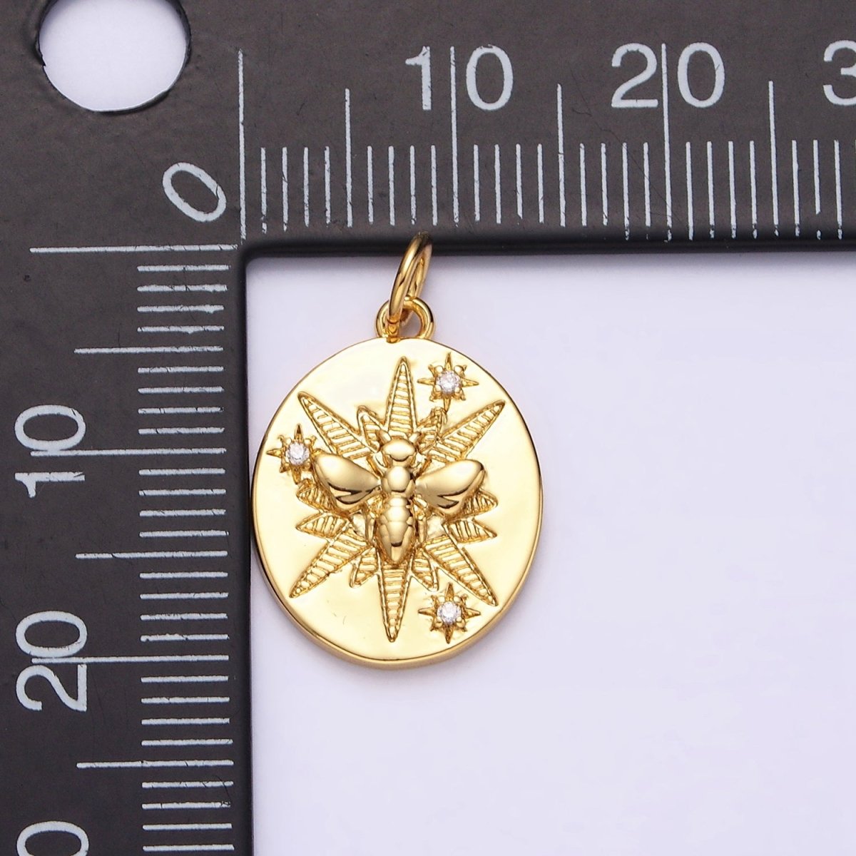 16K Gold Filled Wasps Bee Insect Celestial Star Lined Oval Charm | AC1287 - DLUXCA