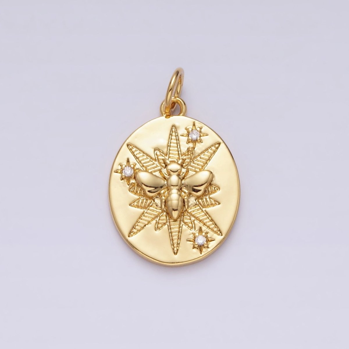 16K Gold Filled Wasps Bee Insect Celestial Star Lined Oval Charm | AC1287 - DLUXCA