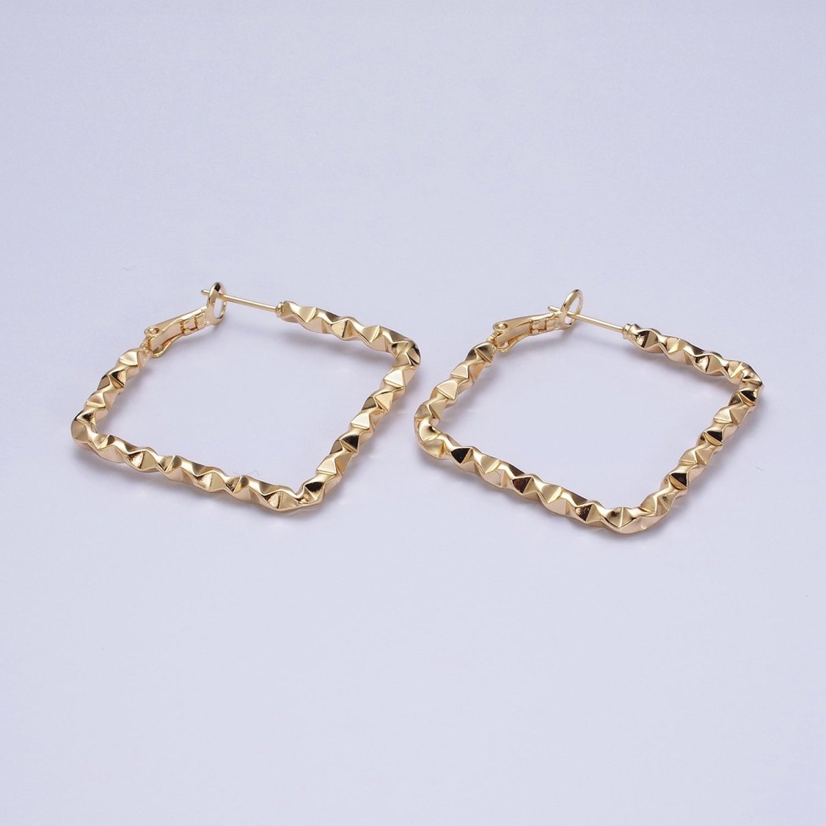 16k Gold Filled Wavy Hoop Earring Irregular Rhombus Shaped Hoop Earring Medium Party Earring 35mm AD1002 AD1003 - DLUXCA