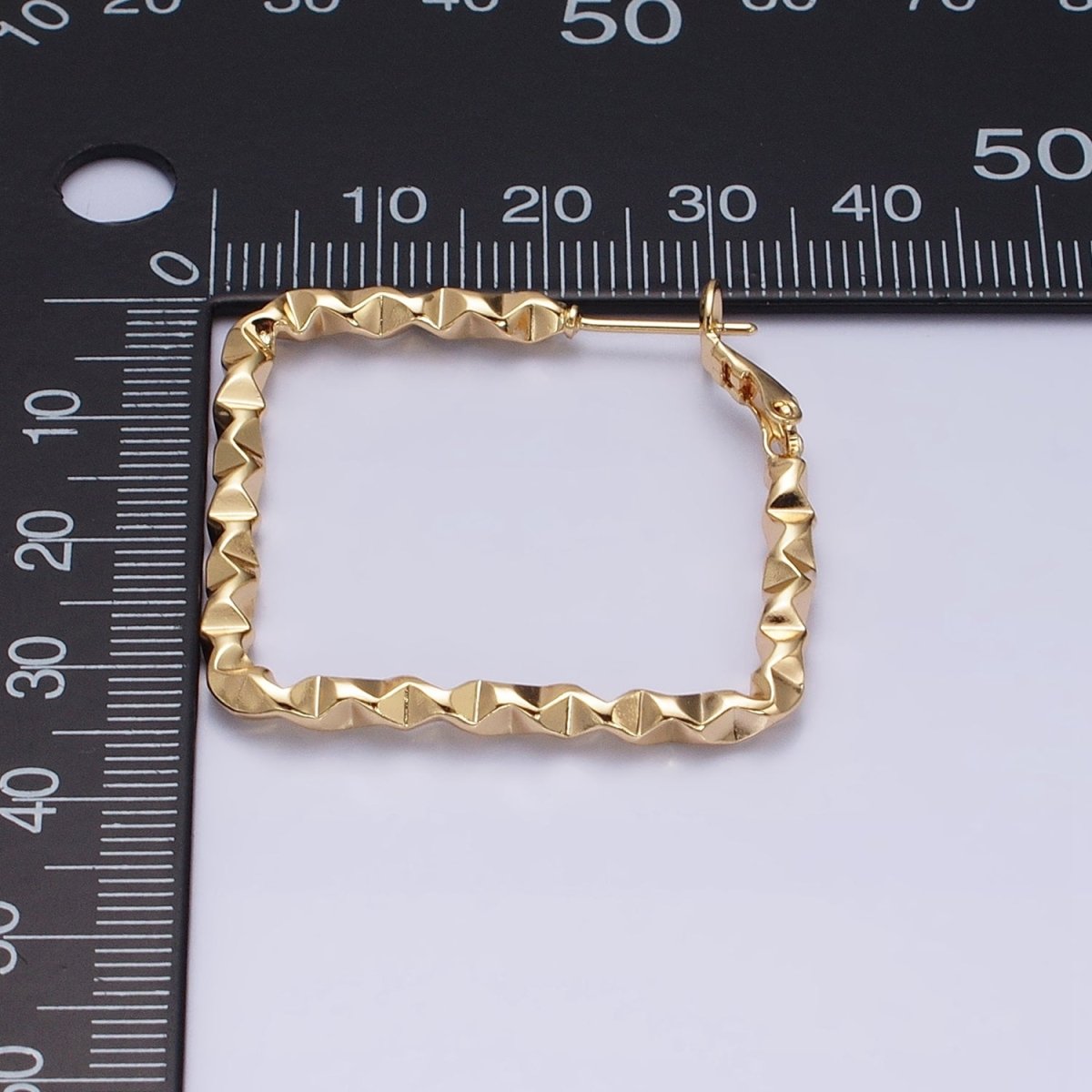 16k Gold Filled Wavy Hoop Earring Irregular Rhombus Shaped Hoop Earring Medium Party Earring 35mm AD1002 AD1003 - DLUXCA