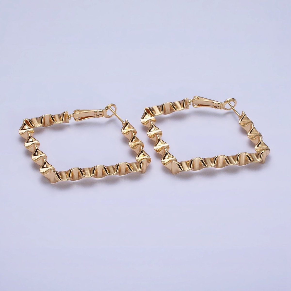 16k Gold Filled Wavy Hoop Earring Irregular Rhombus Shaped Hoop Earring Statement Earring 37mm AD998 AD999 - DLUXCA