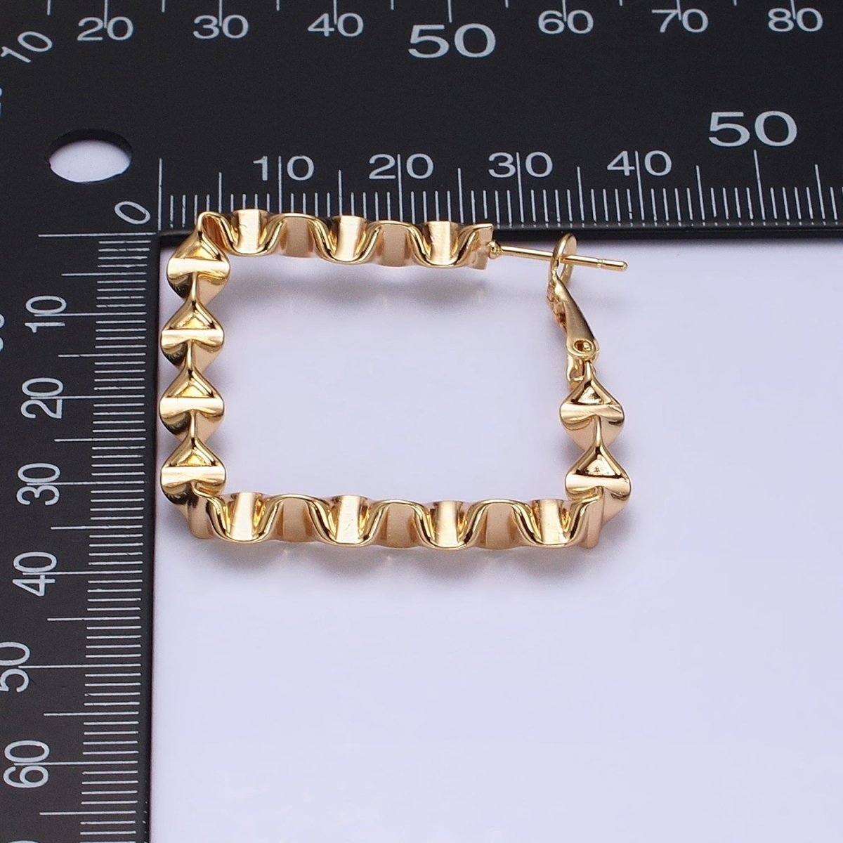 16k Gold Filled Wavy Hoop Earring Irregular Rhombus Shaped Hoop Earring Statement Earring 37mm AD998 AD999 - DLUXCA