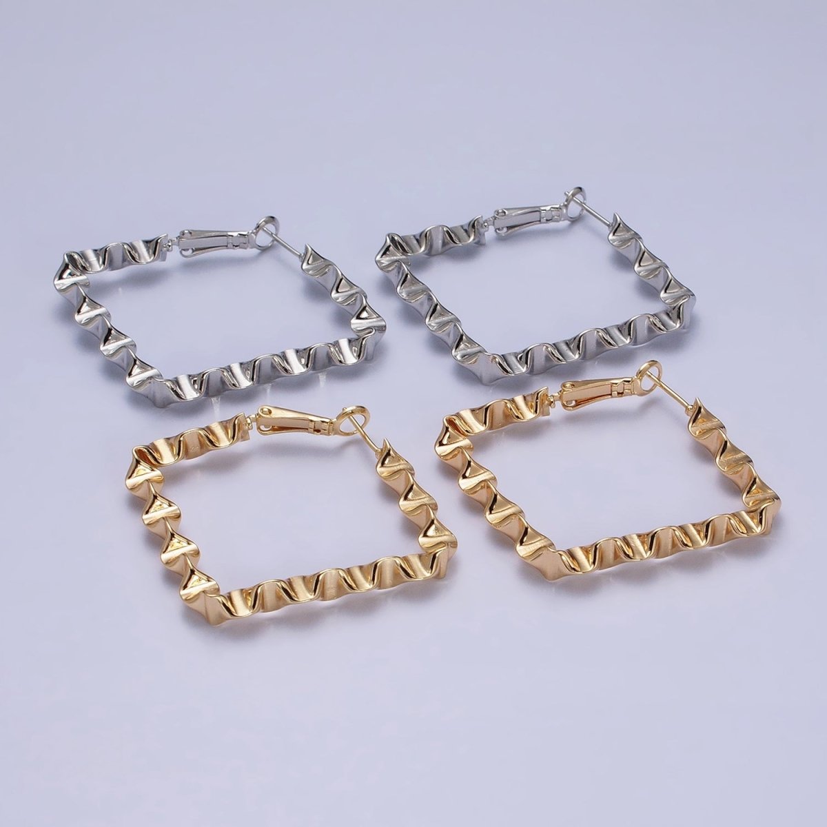 16k Gold Filled Wavy Hoop Earring Irregular Rhombus Shaped Hoop Earring Statement Earring 37mm AD998 AD999 - DLUXCA