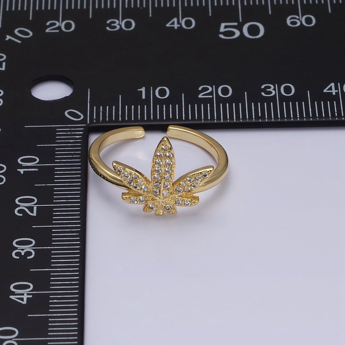 16K Gold Filled Weed Plant Micro Paved CZ Adjustable Ring in Gold & Silver | O-1613 O-1614 - DLUXCA