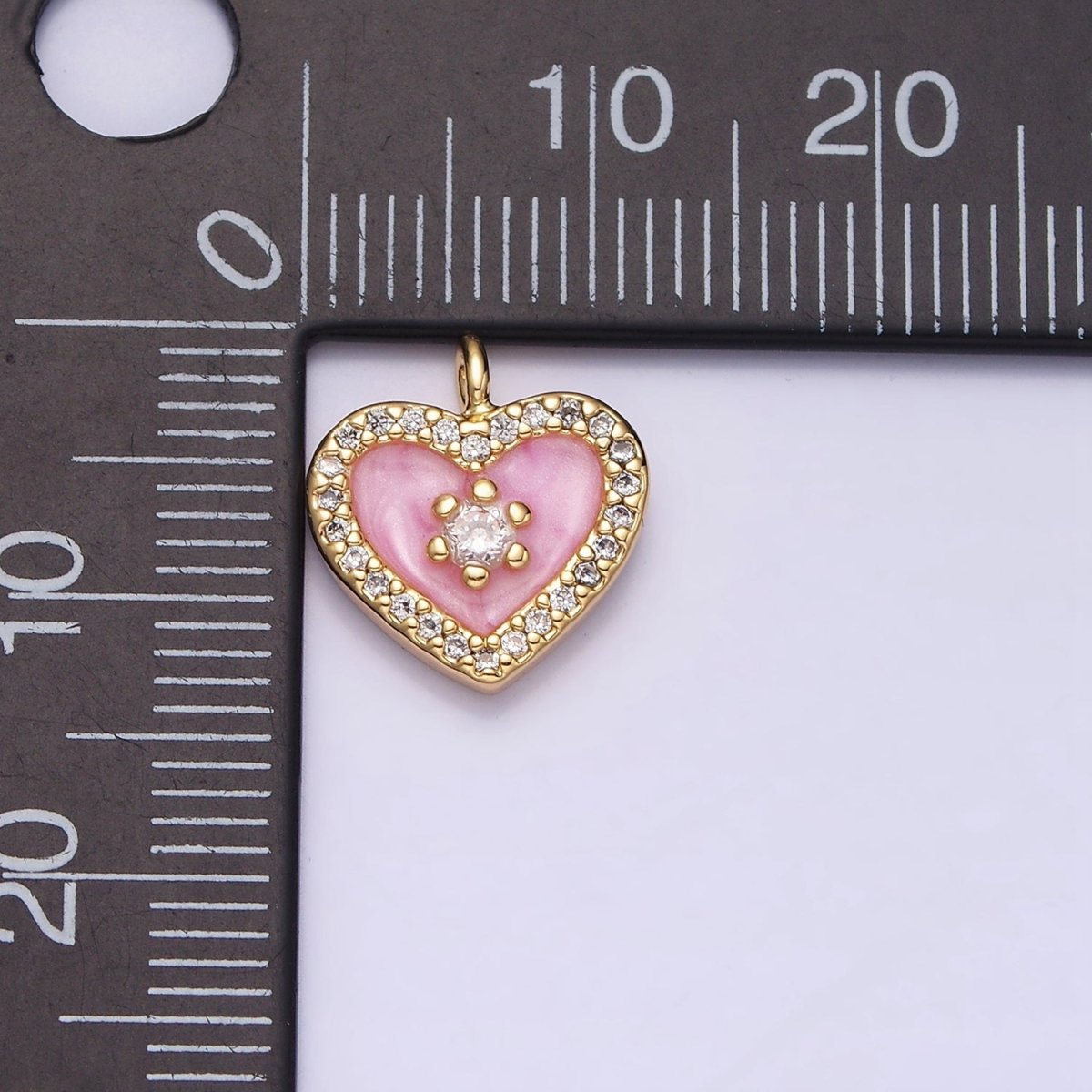 16K Gold Filled White, Black, Pink Enamel Micro Paved CZ Heart Charm in Gold & Silver | AC1300 - AC1305 - DLUXCA