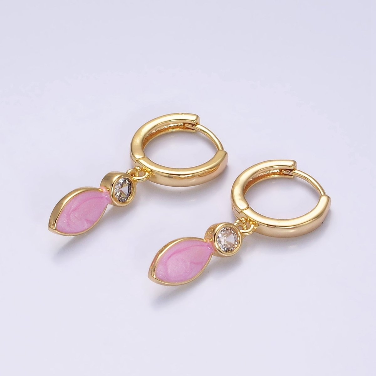 16K Gold Filled White, Blue, Pink Sparkly Enamel Drop Huggie Earrings in Gold & Silver | Y-823 ~ Y-828 - DLUXCA