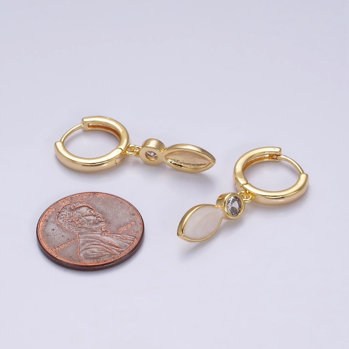 16K Gold Filled White, Blue, Pink Sparkly Enamel Drop Huggie Earrings in Gold & Silver | Y-823 ~ Y-828 - DLUXCA