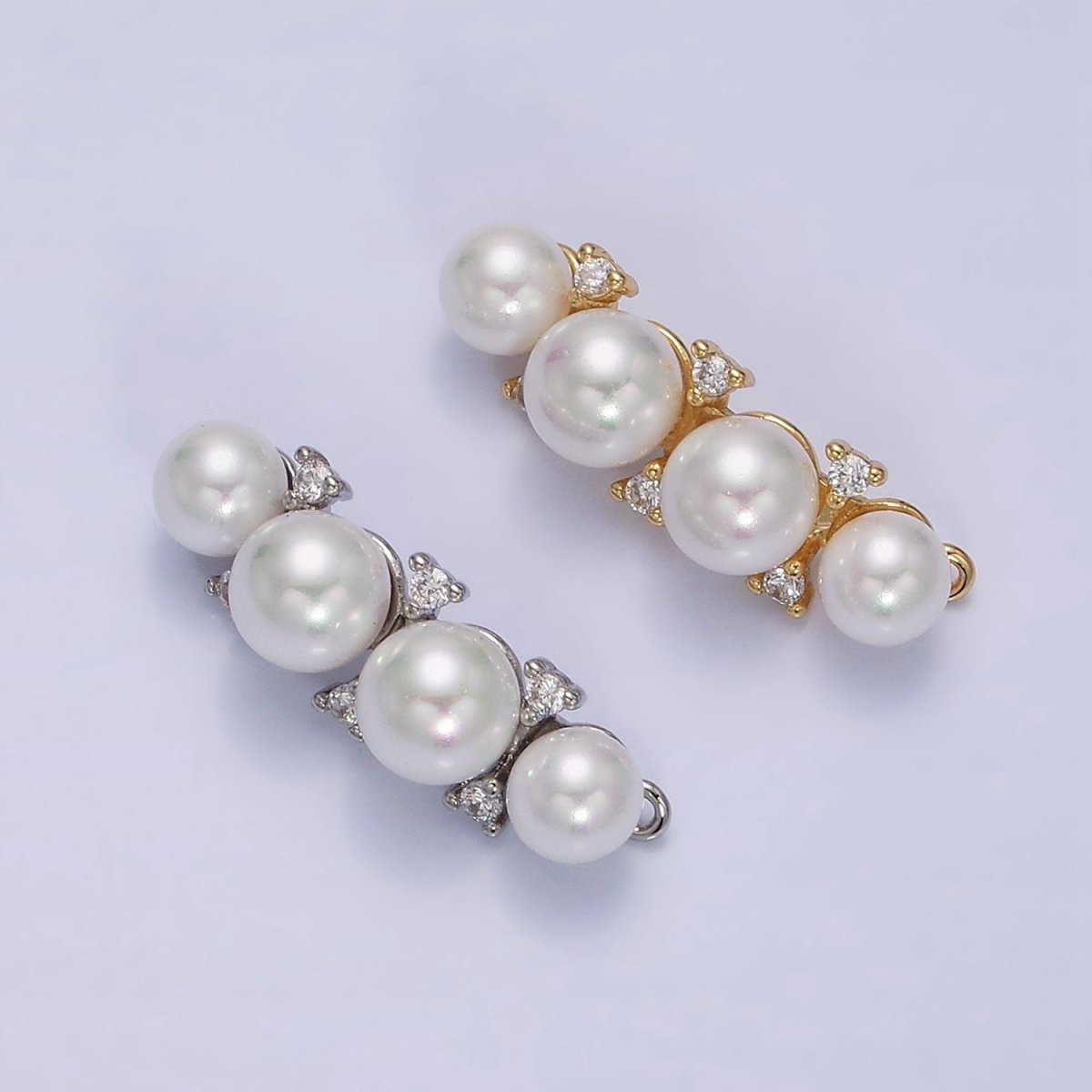 16K Gold Filled White Pearl Lined Curve Connector in Gold & Silver | AA-1084 AA-1085 - DLUXCA
