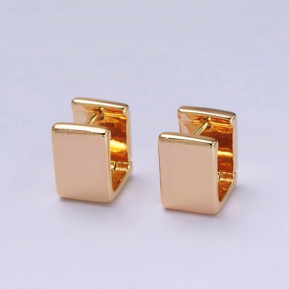 16K Gold Filled Wide Boxy Geometric Rectangular Huggie Earrings | AD-1235 - DLUXCA