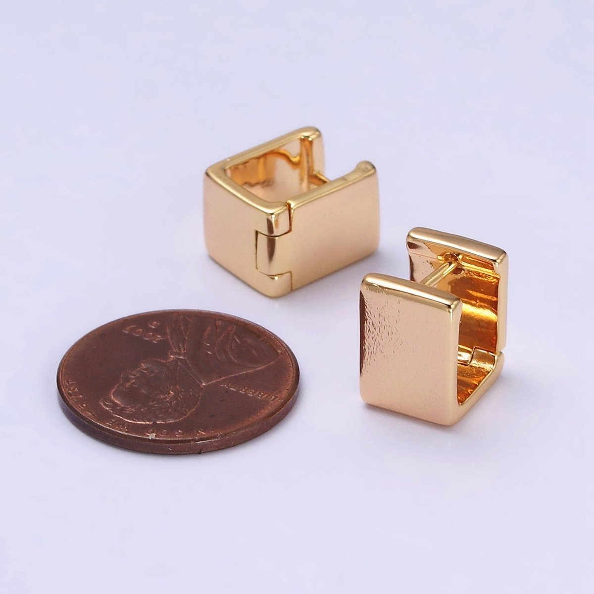 16K Gold Filled Wide Boxy Geometric Rectangular Huggie Earrings | AD-1235 - DLUXCA