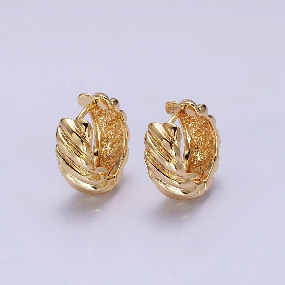 16K Gold Filled Wide Flat Lined Croissant 16mm Huggie Hoop Earrings in Gold & Silver | AB-1478 AB-1479 - DLUXCA