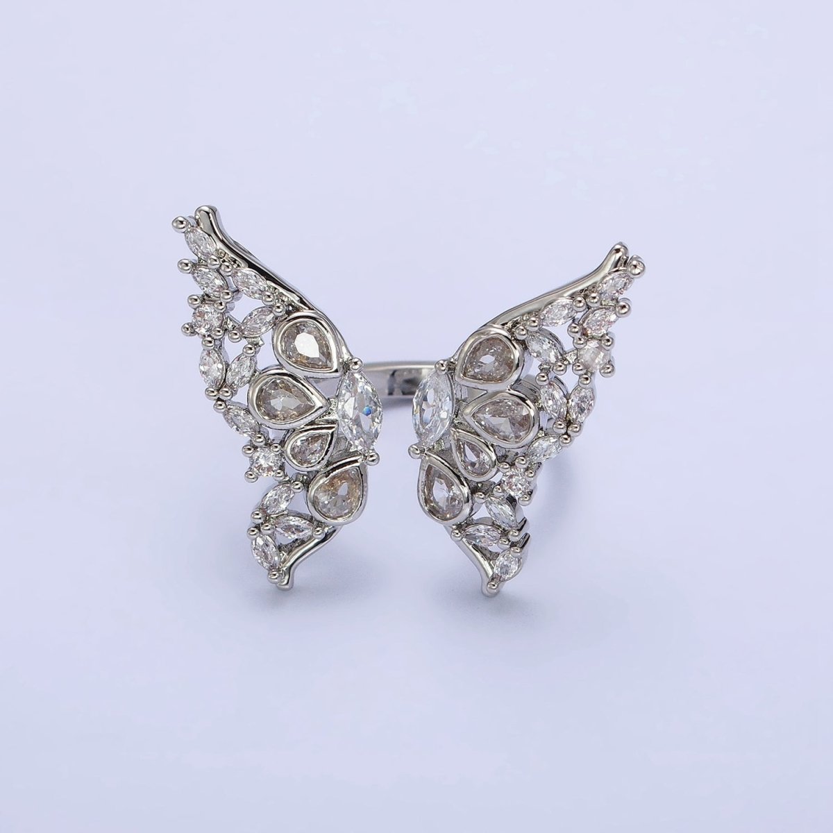 16K Gold Filled Wings Butterfly Mariposa Teardrop Marquise Open Ring in Gold & Silver | O-1563 O-1564 - DLUXCA